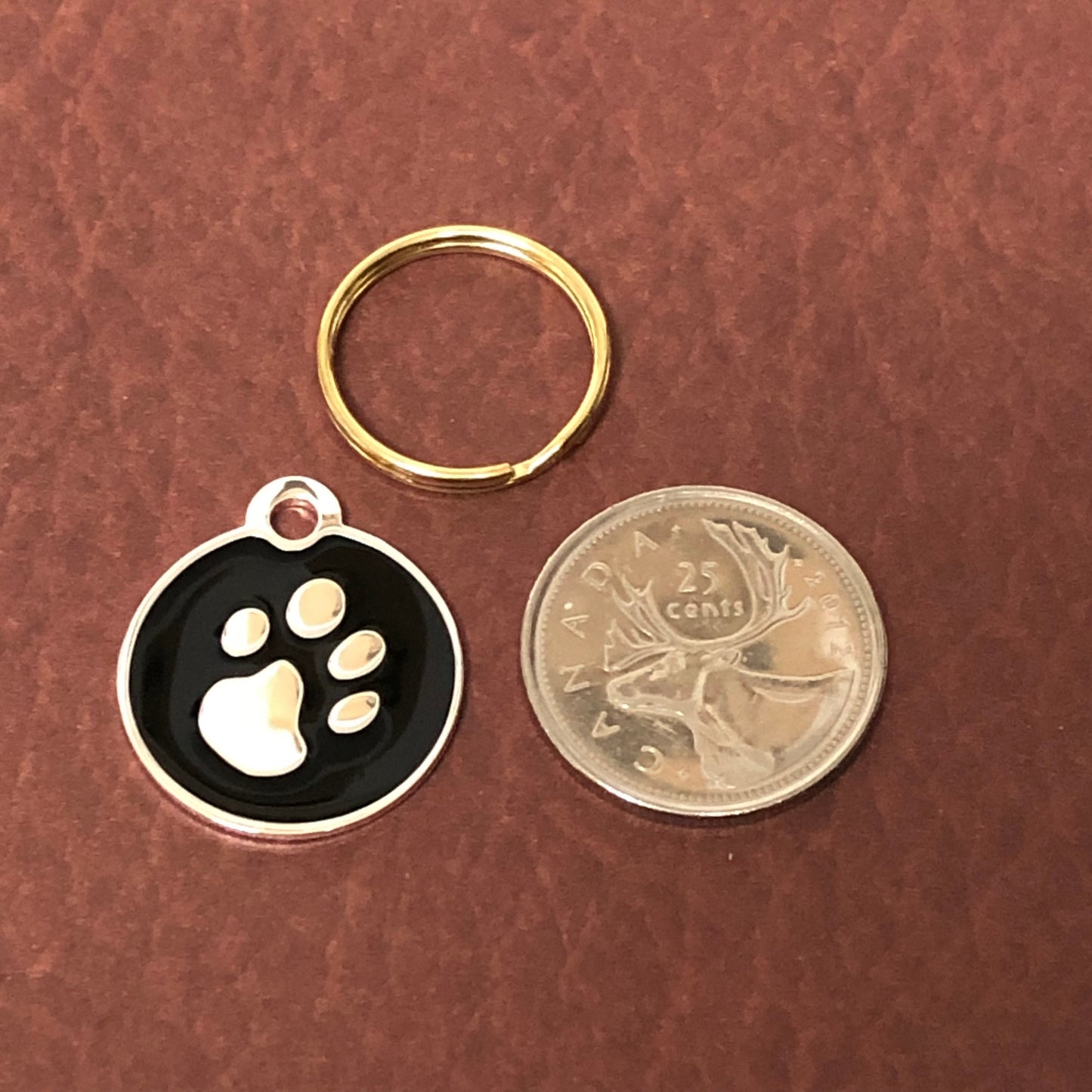 Paw Tag, Small Black Circle Silver Plated Brass Tag, Pawsh Tag