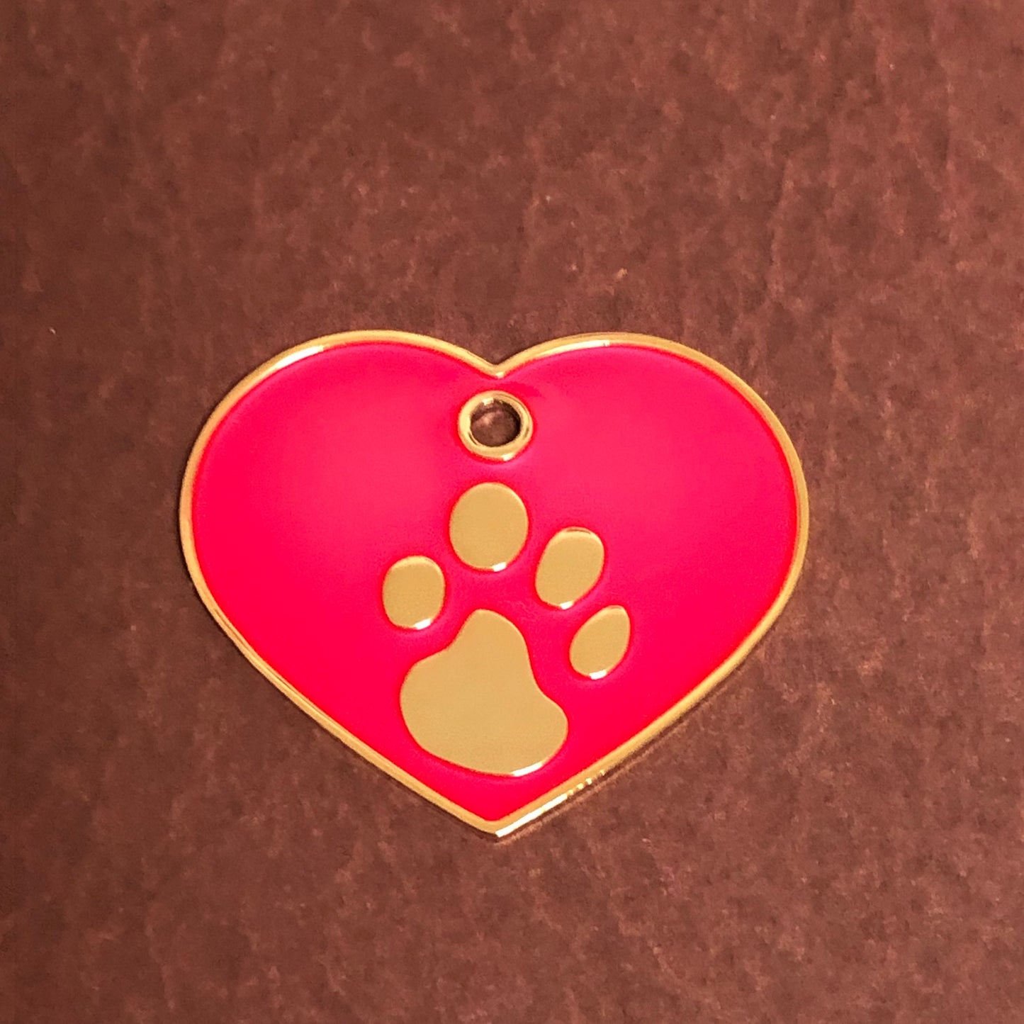 Paw Tag, Large Pink Heart Gold Plated Brass Tag, Pawsh Tag, Diamond Engraved Personalized Dog Tag, Cat Tag, For Dog Collar, PTLPHG