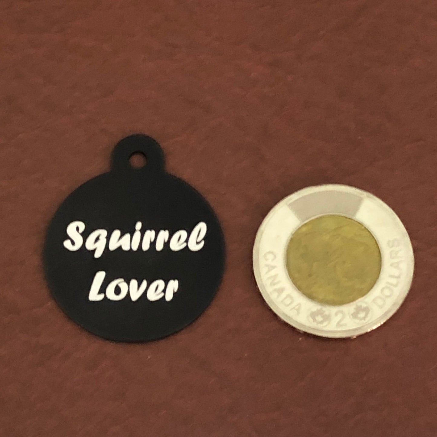 Squirrel Lover, Large Circle Tag, Black Personalized Aluminum Tag, Diamond Engraved Dog Tag, Puppy Tag, For Dog Collar, SLLBC