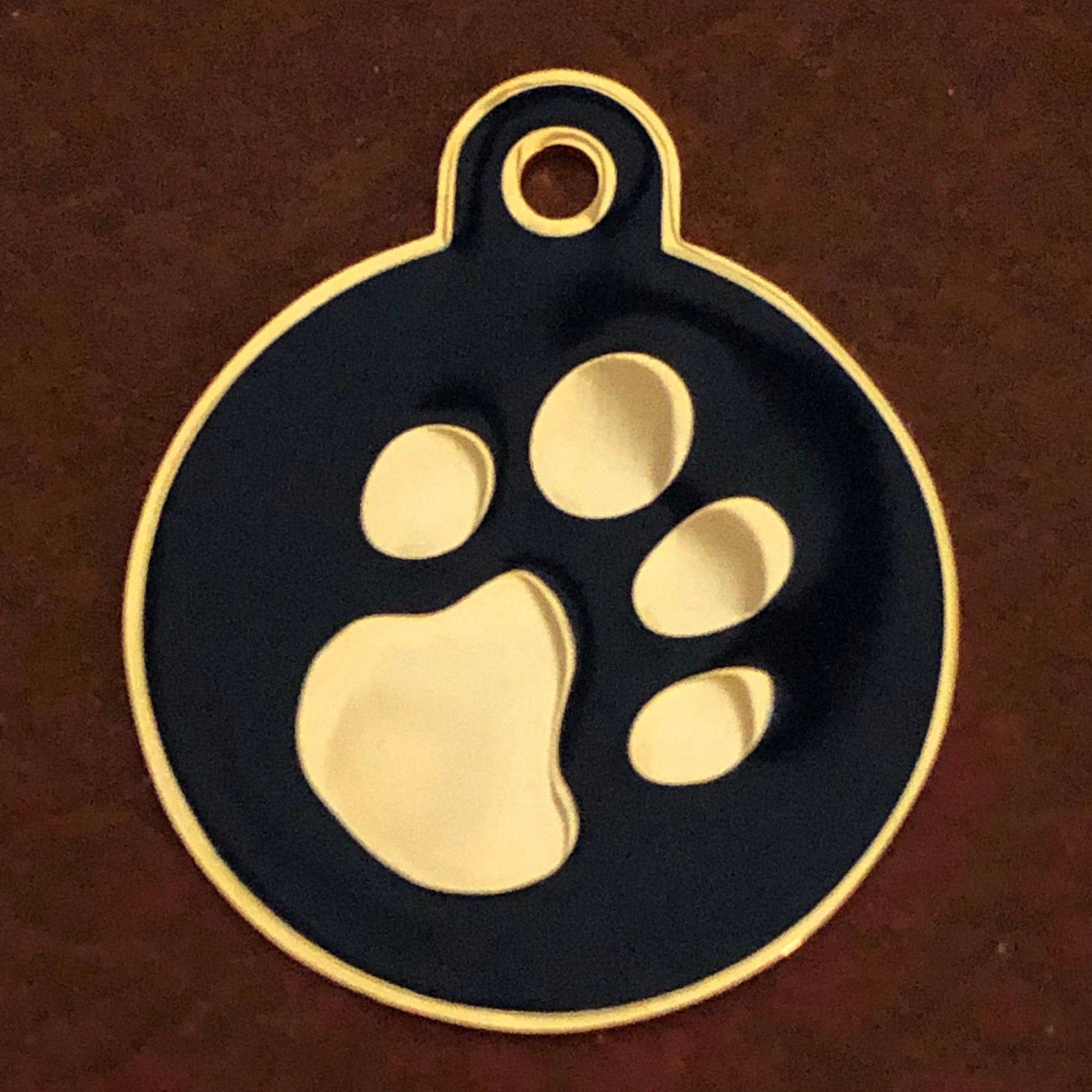 Paw Tag, Large Blue Circle Gold Plated Brass Tag, Pawsh Tag, Diamond Engraved Personalized Dog Tag, Cat Tag, For Dog Collars, Cat ID PTLBECG