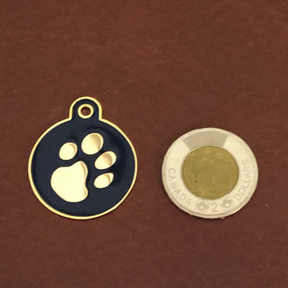 Paw Tag, Large Blue Circle Gold Plated Brass Tag, Pawsh Tag, Diamond Engraved Personalized Dog Tag, Cat Tag, For Dog Collars, Cat ID PTLBECG