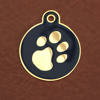 Paw Tag, Large Blue Circle Gold Plated Brass Tag, Pawsh Tag, Diamond Engraved Personalized Dog Tag, Cat Tag, For Dog Collars, Cat ID PTLBECG