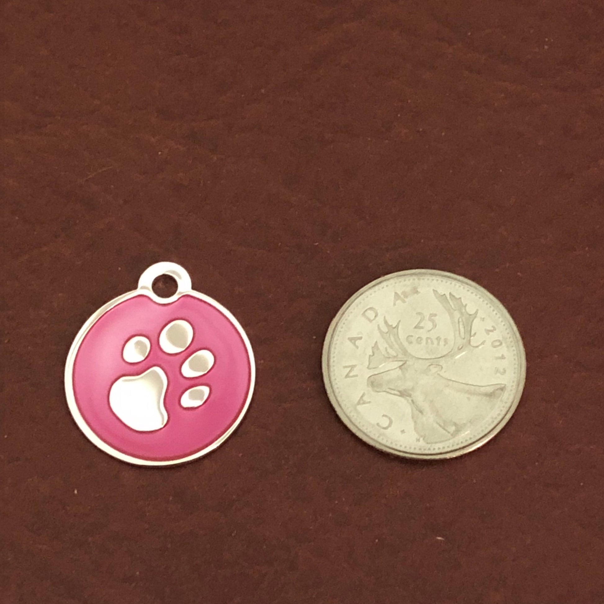 Paw Tag, Small Pink Circle Silver Plated Brass Tag, Pawsh Tag