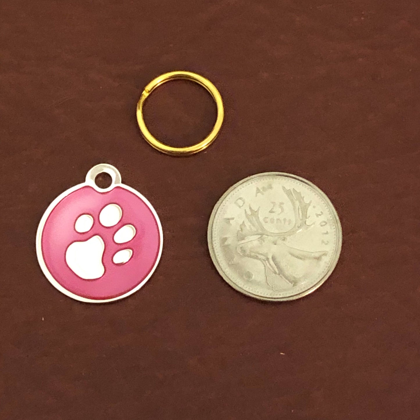 Paw Tag, Small Pink Circle Silver Plated Brass Tag, Pawsh Tag