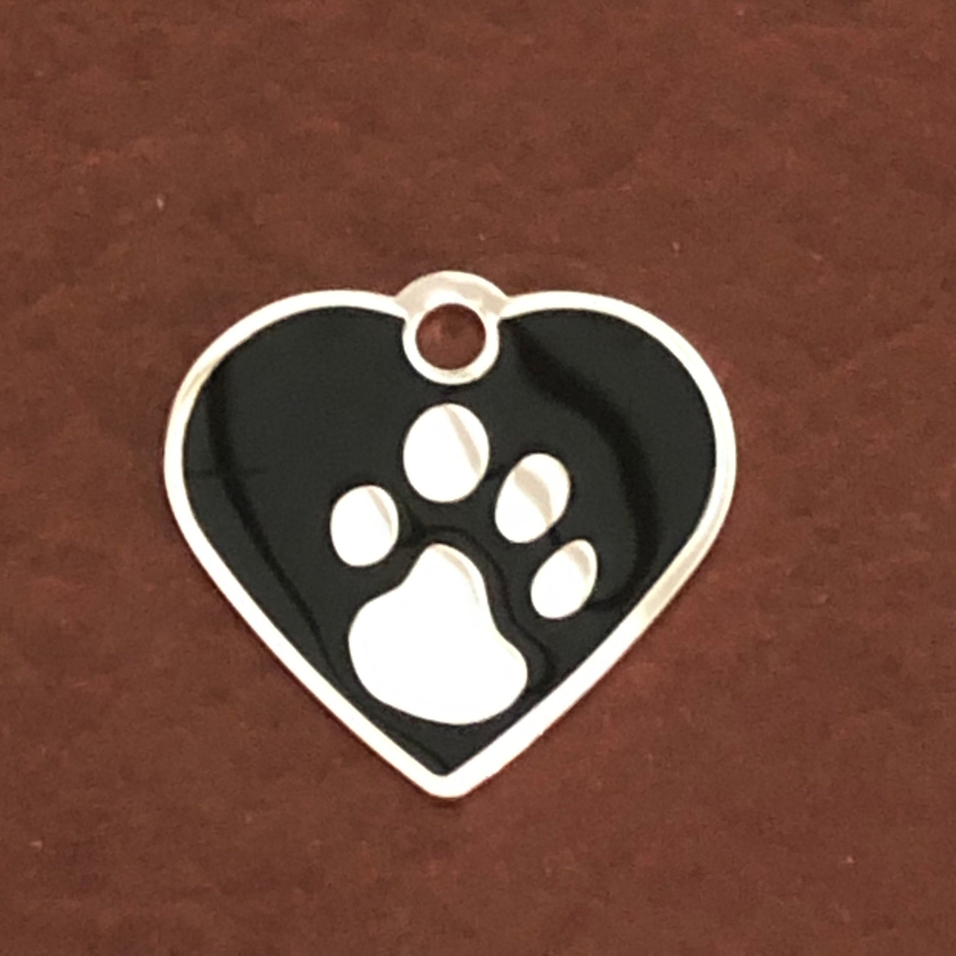 Paw Tag, Small Black Heart, Silver Plated Brass Tag, Pawsh Tag, Diamond Engraved Personalized Dog Tag, Cat Tag For Dog Collar, PTSBKHS