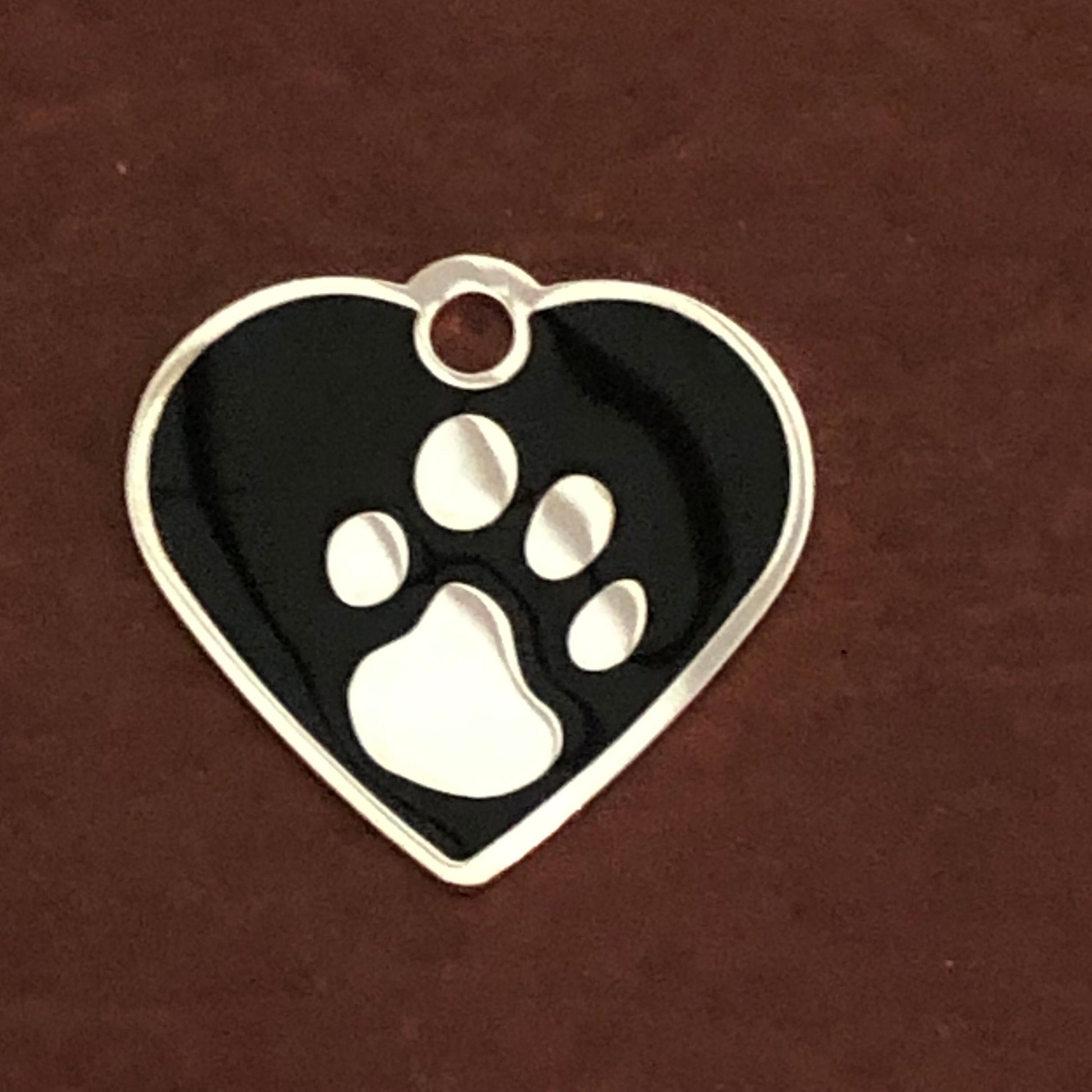 Paw Tag, Small Black Heart, Silver Plated Brass Tag, Pawsh Tag, Diamond Engraved Personalized Dog Tag, Cat Tag For Dog Collar, PTSBKHS