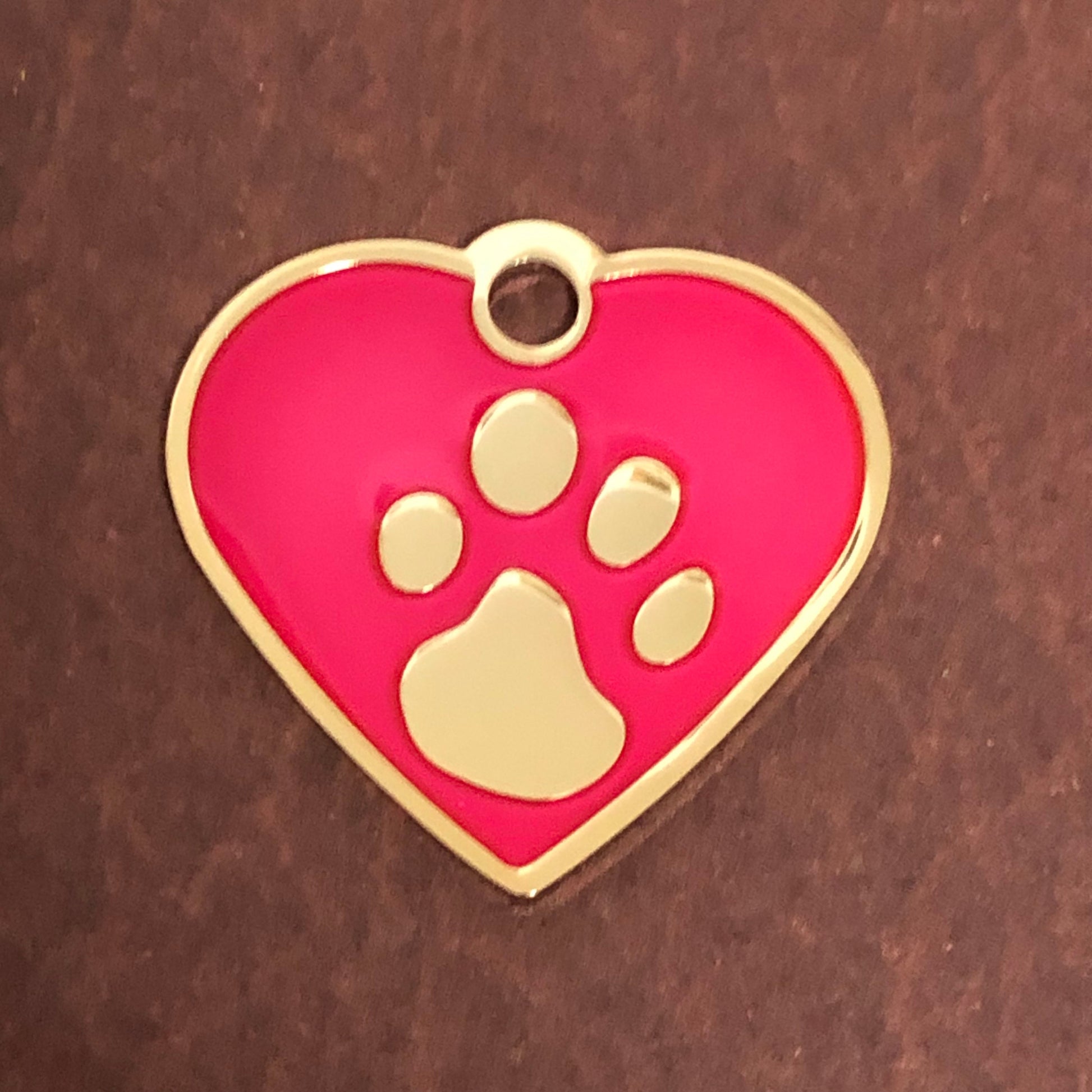 Paw Tag, Small Pink Heart, Gold Plated Brass Tag, Pawsh Tag, Diamond Engraved Personalized Dog Tag, Cat Tag For Dog Collar, PTSPHG