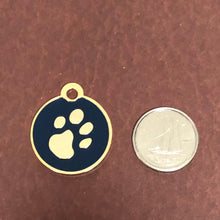 Load image into Gallery viewer, Paw Tag, Small Blue Circle Gold Plated Brass Tag, Pawsh Tag, Diamond Engraved Personalized Dog Tag, Cat Tag, For Dog Collar, Cat ID, PTSBECG