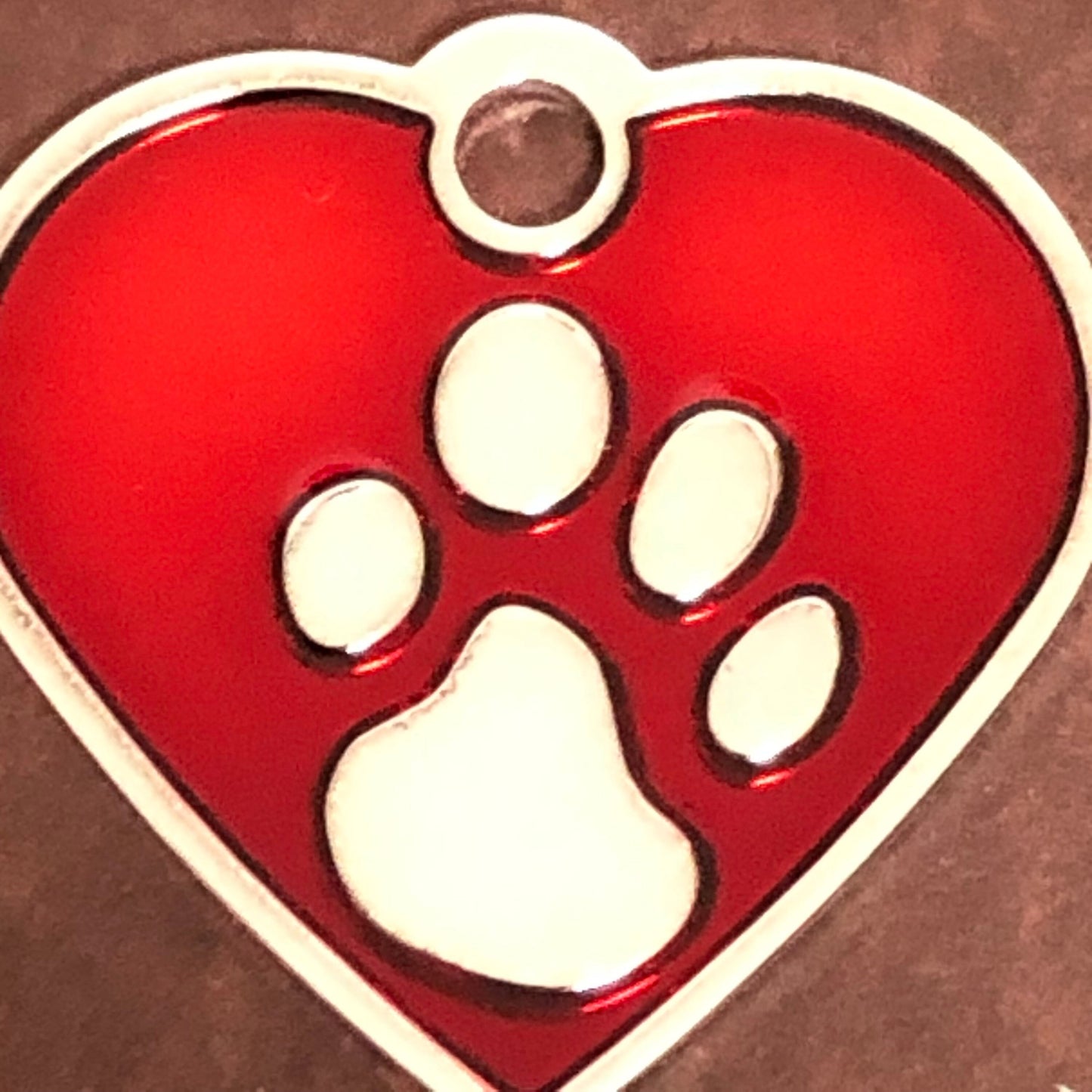 Paw Tag, Small Red Heart, Silver Plated Brass Tag, Pawsh Tag, Diamond Engraved Personalized Dog Tag, Cat Tag For Dog Collar, Cat id, PTSRHS