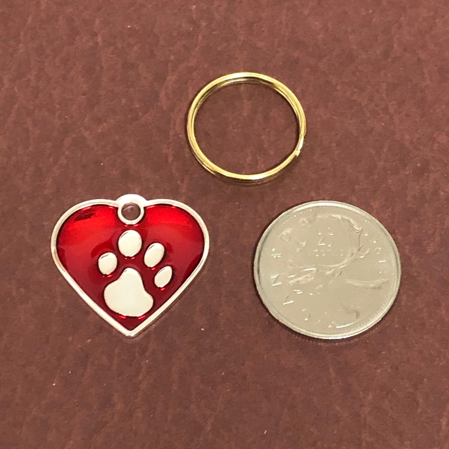 Paw Tag, Small Red Heart, Silver Plated Brass Tag, Pawsh Tag, Diamond Engraved Personalized Dog Tag, Cat Tag For Dog Collar, Cat id, PTSRHS