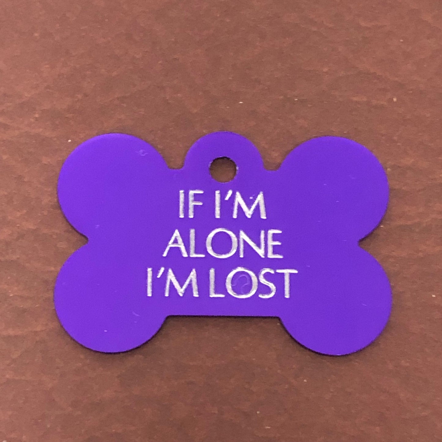 If I’m Alone I’m Lost, Large Bone Tag, Aluminum Personalized Diamond Engraved, Dog Tag, Pet Tag, ID Tags, For Dog Collar, Puppy Tag, IIAILLB