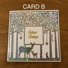 Load image into Gallery viewer, Deutsche Karten, Hirsche Schone Festtage, Weihnachtskarte, Handgemach,t Deer in The Woods German Christmas Card Handmade