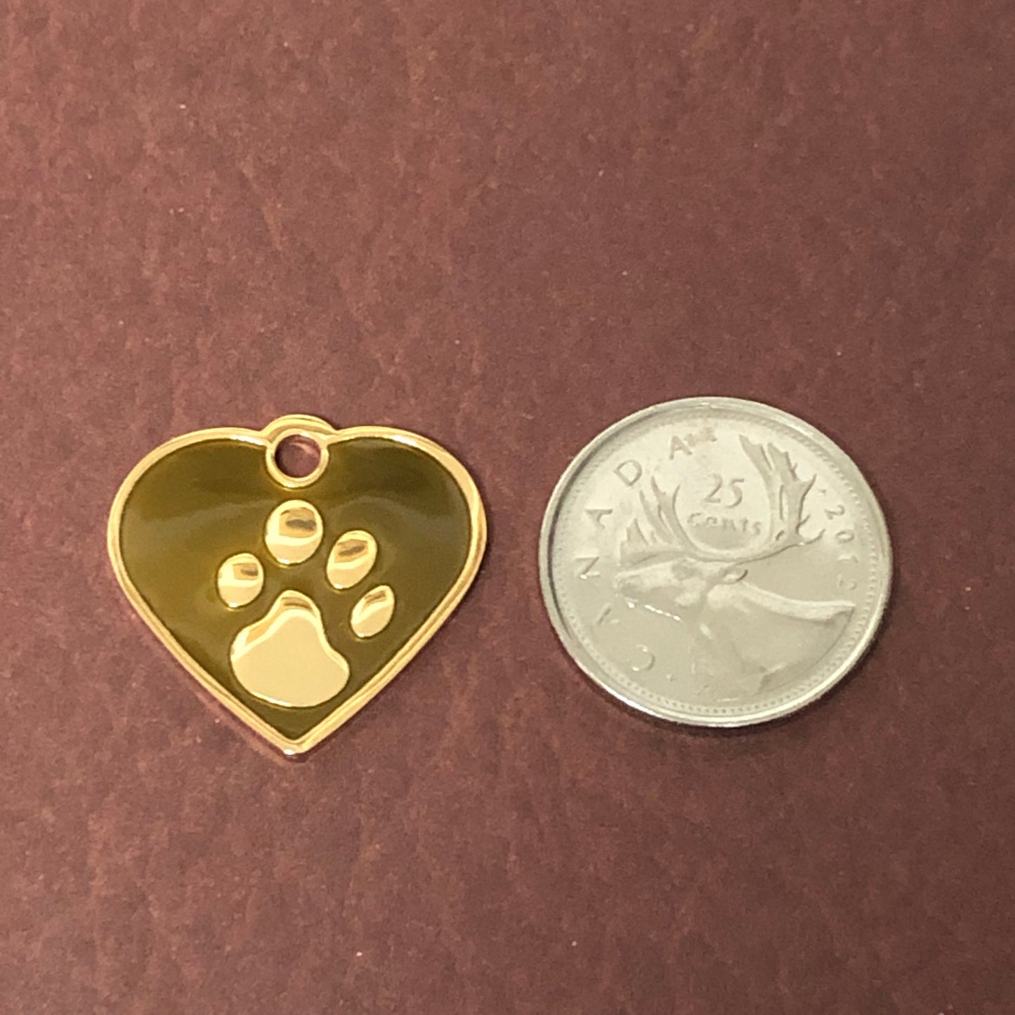 Paw Tag, Small Brown Heart, Gold Plated Brass Tag, Pawsh Tag, Diamond Engraved Personalized Dog Tag, Cat Tag For Dog Collar, PTSBNHG