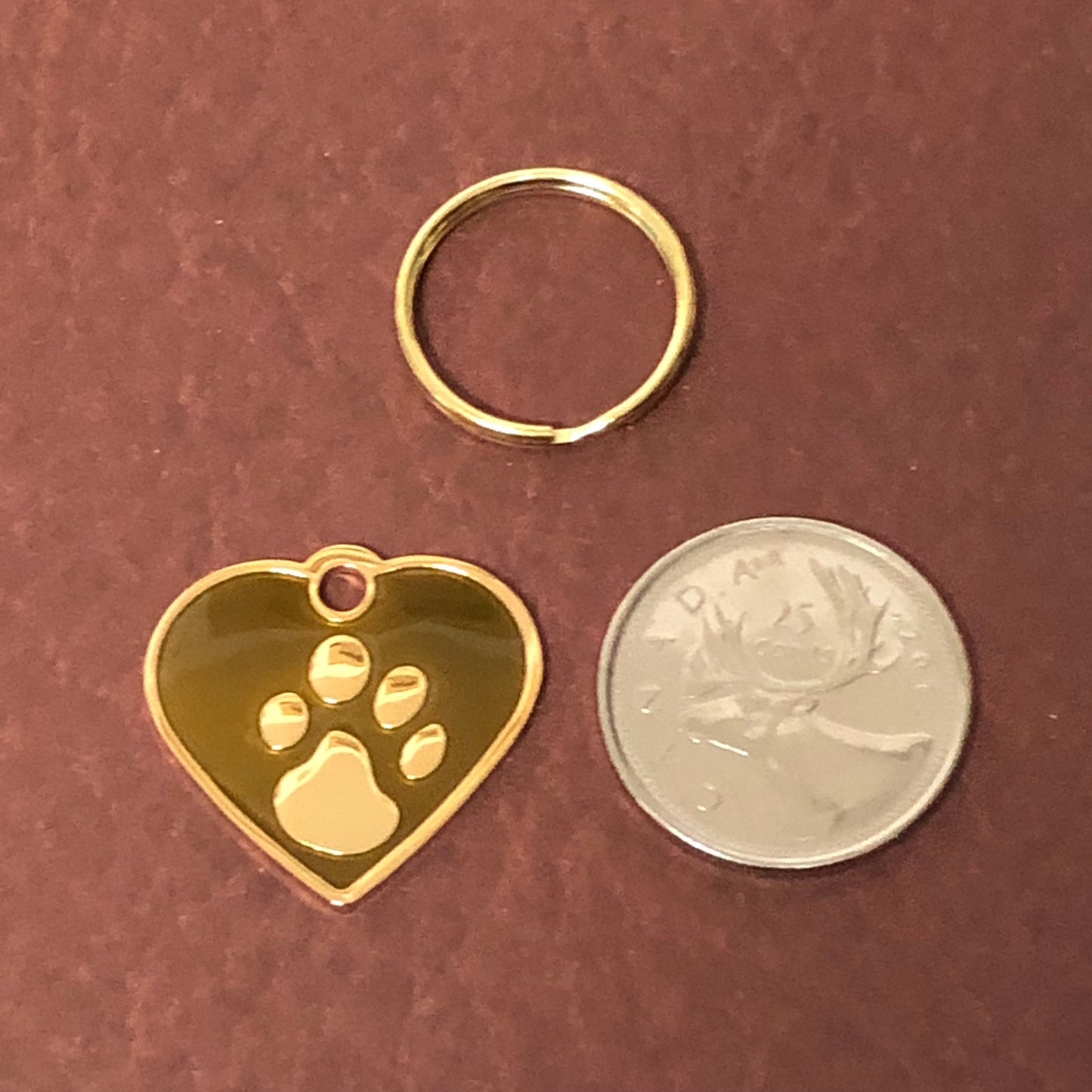 Paw Tag, Small Brown Heart, Gold Plated Brass Tag, Pawsh Tag, Diamond Engraved Personalized Dog Tag, Cat Tag For Dog Collar, PTSBNHG