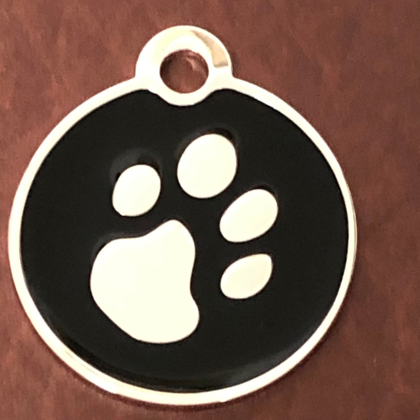 Paw Tag, Small Black Circle Silver Plated Brass Tag, Pawsh Tag