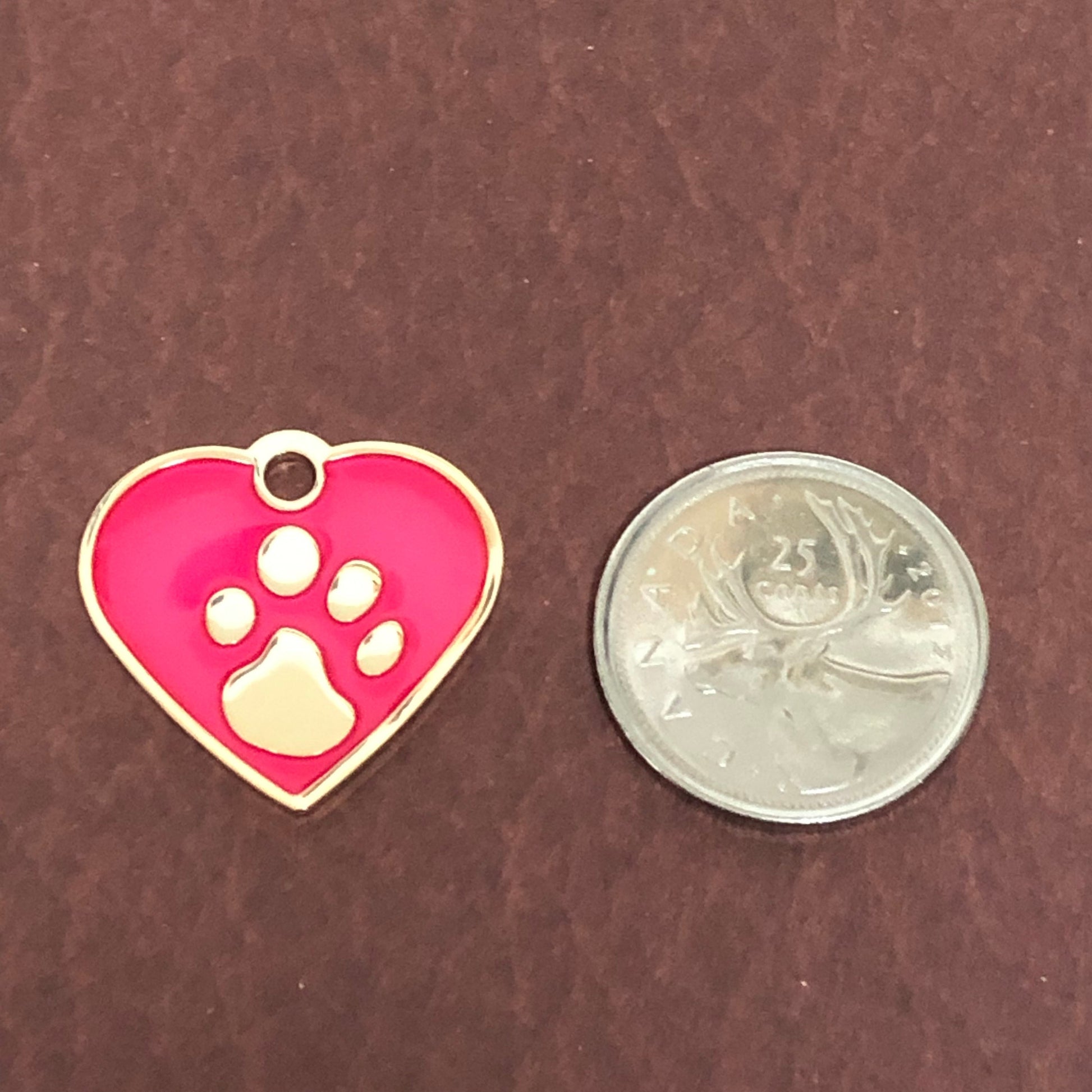 Paw Tag, Small Pink Heart, Gold Plated Brass Tag, Pawsh Tag, Diamond Engraved Personalized Dog Tag, Cat Tag For Dog Collar, PTSPHG