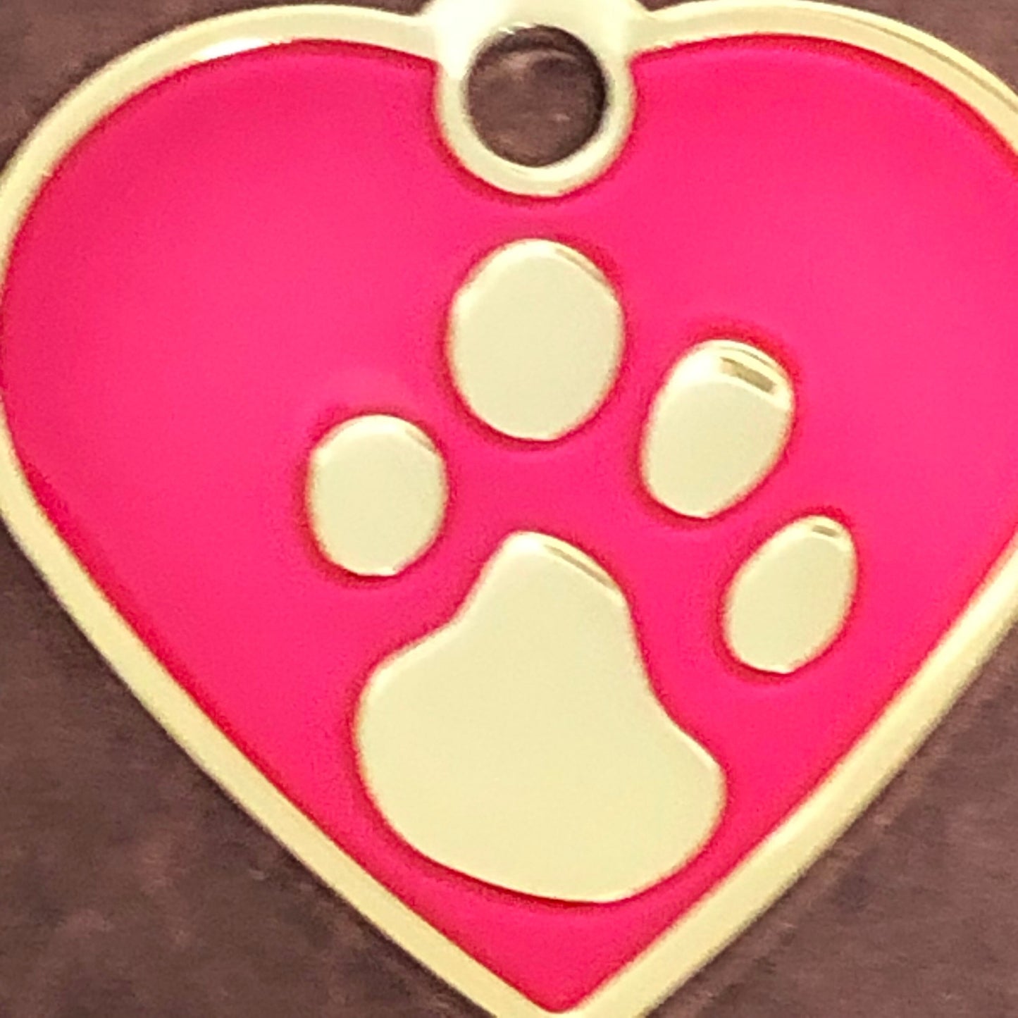 Paw Tag, Small Pink Heart, Gold Plated Brass Tag, Pawsh Tag, Diamond Engraved Personalized Dog Tag, Cat Tag For Dog Collar, PTSPHG