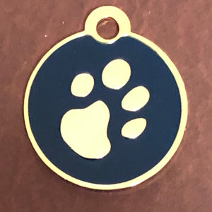 Paw Tag, Small Blue Circle Gold Plated Brass Tag, Pawsh Tag, Diamond Engraved Personalized Dog Tag, Cat Tag, For Dog Collar, Cat ID, PTSBECG