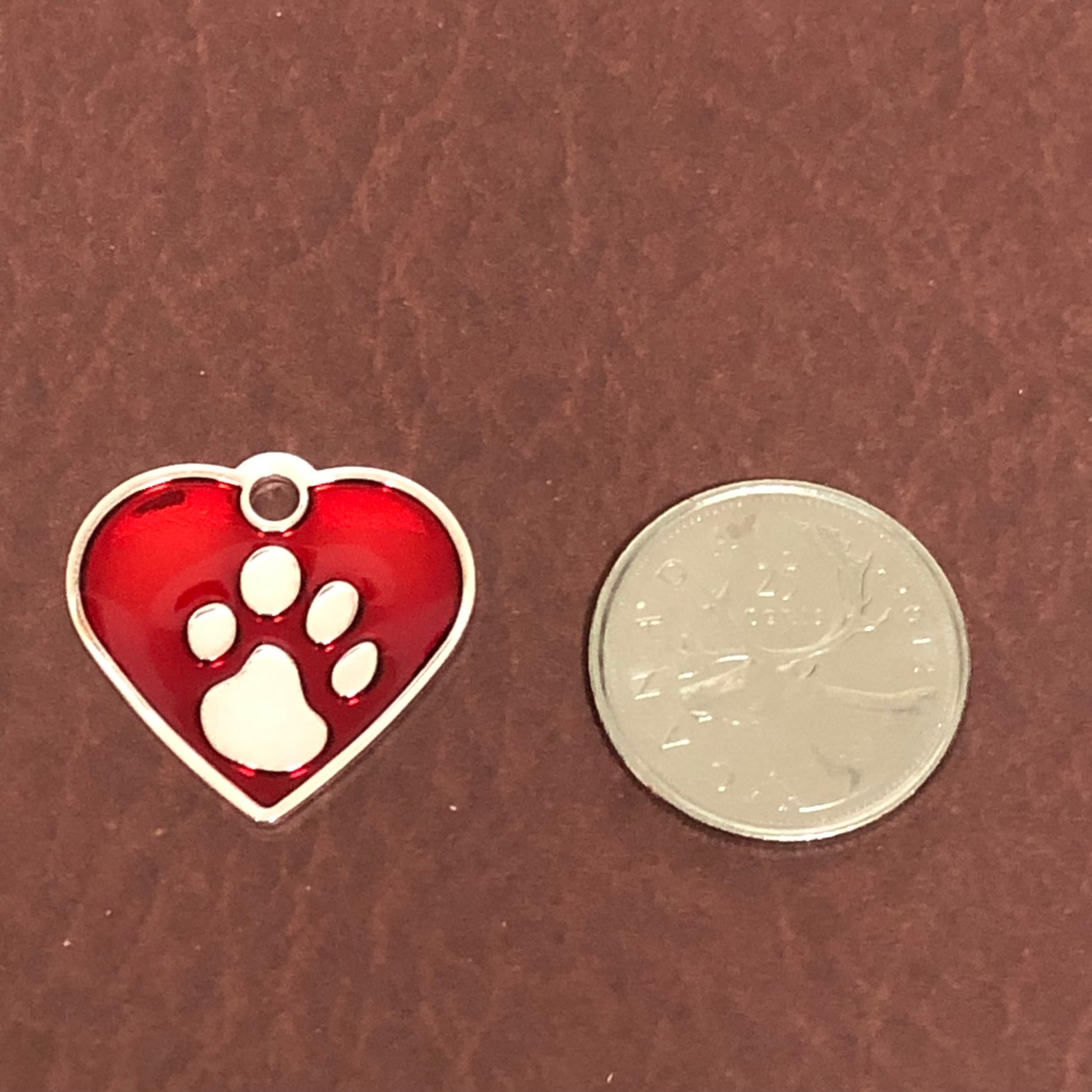 Paw Tag, Small Red Heart, Silver Plated Brass Tag, Pawsh Tag, Diamond Engraved Personalized Dog Tag, Cat Tag For Dog Collar, Cat id, PTSRHS