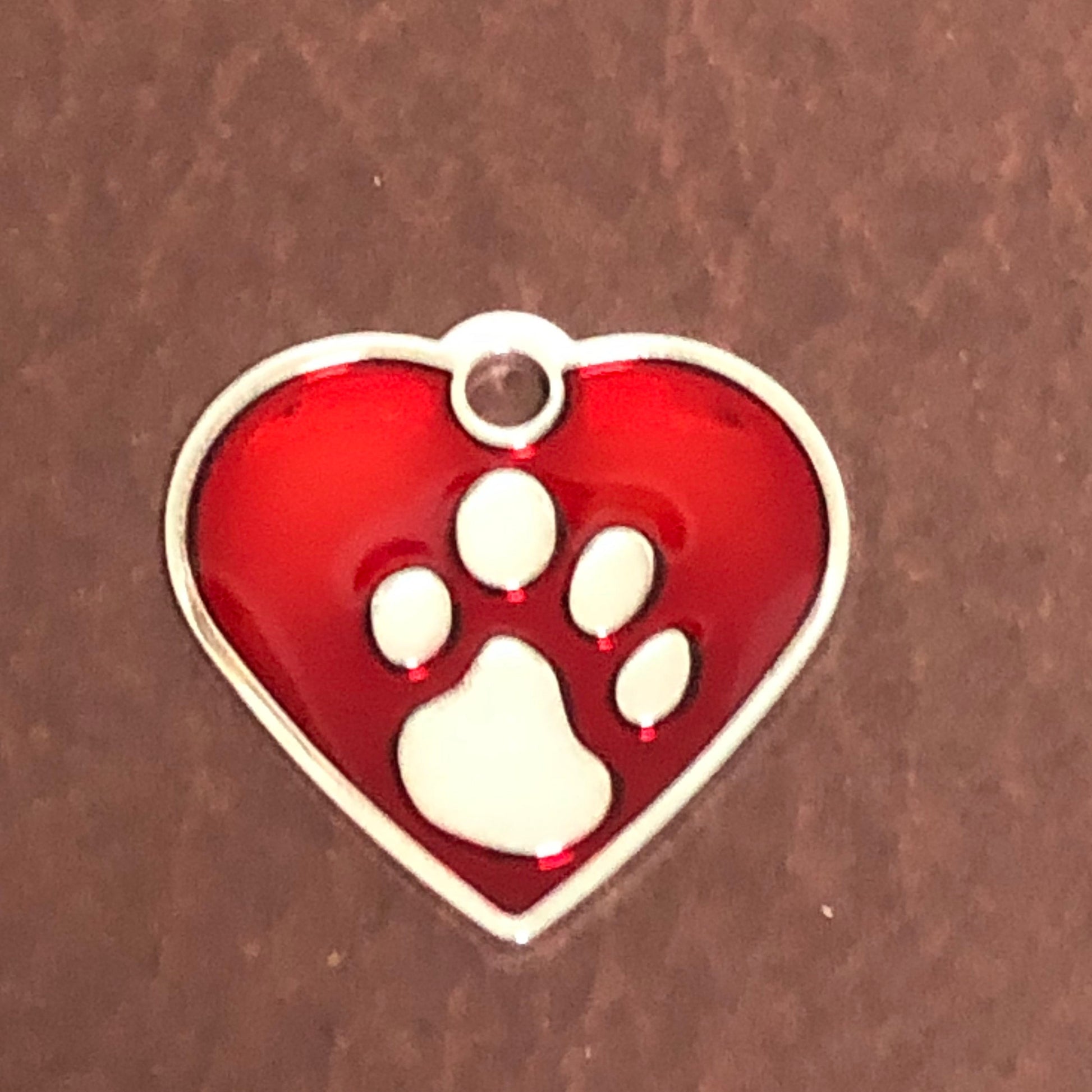 Paw Tag, Small Red Heart, Silver Plated Brass Tag, Pawsh Tag, Diamond Engraved Personalized Dog Tag, Cat Tag For Dog Collar, Cat id, PTSRHS