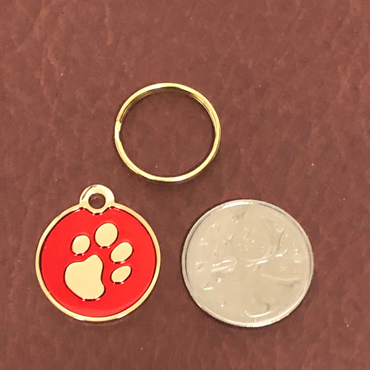 Paw Tag, Small Red Circle Gold Plated Brass Tag, Pawsh Tag, Diamond Engraved Personalized Dog Tag, Cat Tag, For Dog Collar Cat ID, PTSRCG