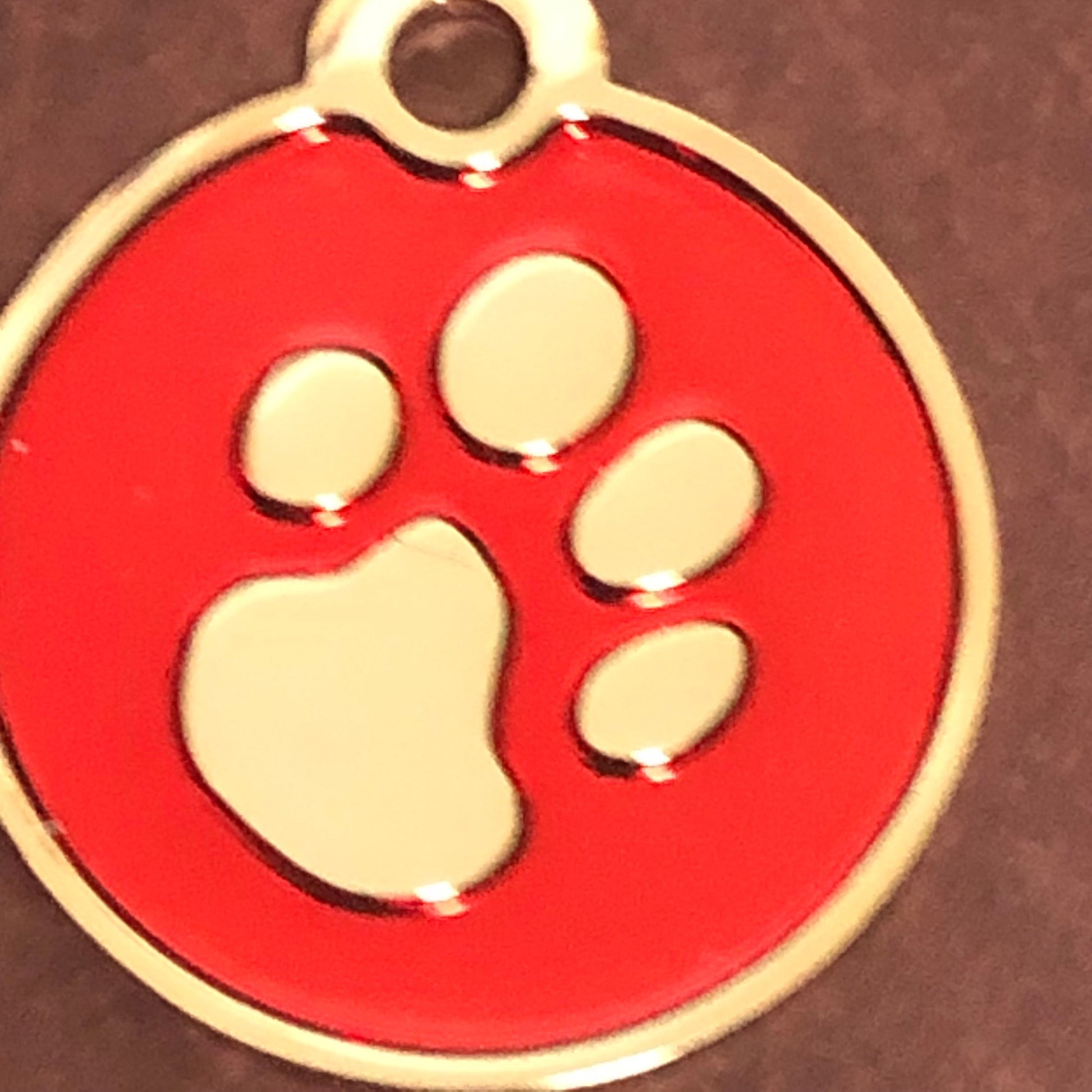 Paw Tag, Small Red Circle Gold Plated Brass Tag, Pawsh Tag, Diamond Engraved Personalized Dog Tag, Cat Tag, For Dog Collar Cat ID, PTSRCG