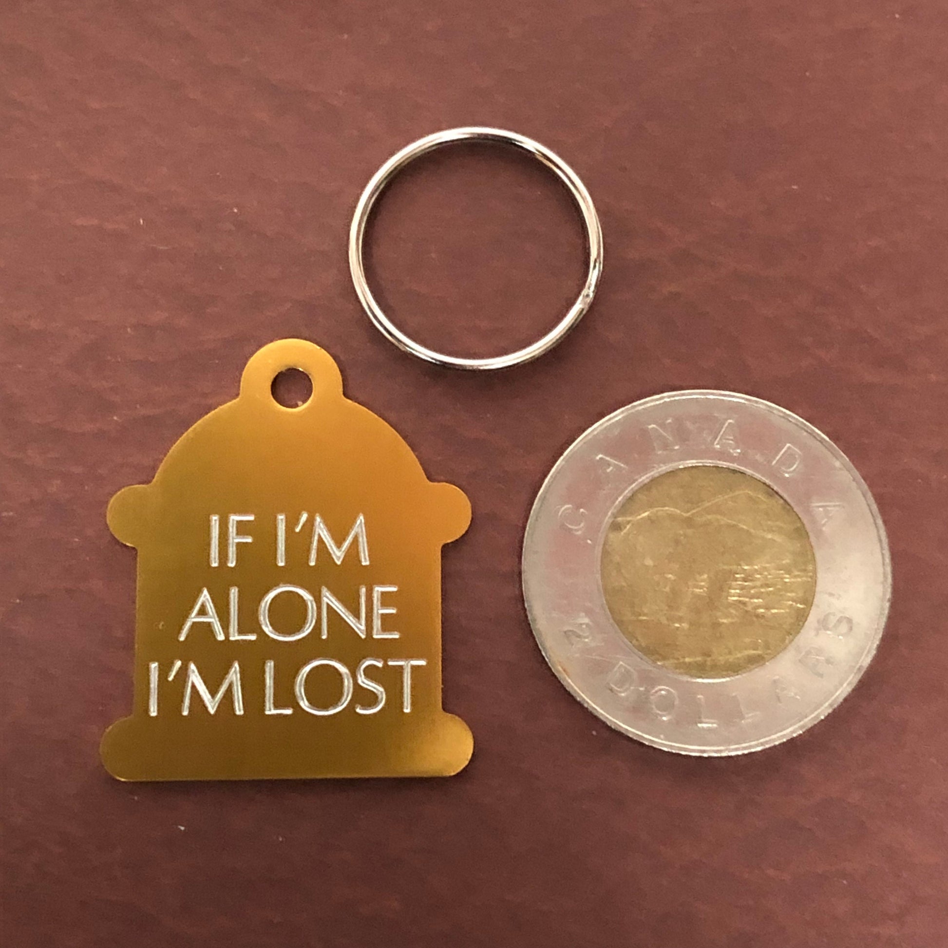 If I'm alone I'm lost, Large Fire Hydrant Aluminum Tag, Personalized Diamond Engraved, Puppy Tag, Dog Tag, Pet ID Tag for Dog Collar