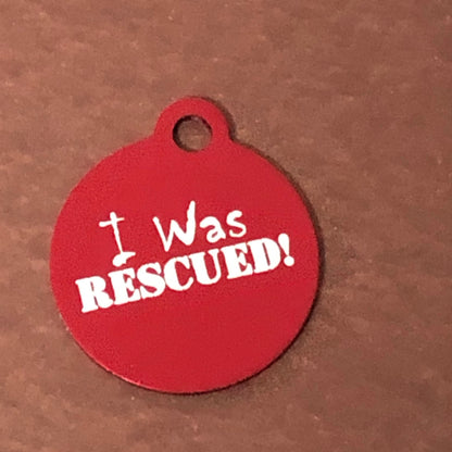 I was Rescued! Small Circle Aluminum Tag, Personalized Diamond Engraved, Cat Tag, Dog tag, Pet Tag, ID Tags, For Cat Collar, IWRSRC