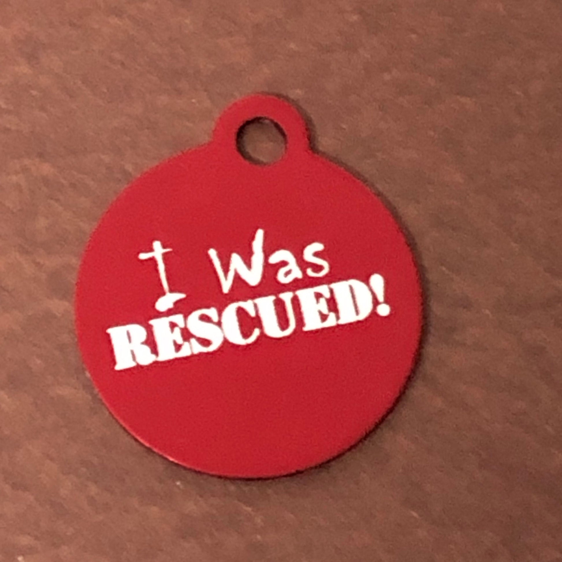 I was Rescued! Small Circle Aluminum Tag, Personalized Diamond Engraved, Cat Tag, Dog tag, Pet Tag, ID Tags, For Cat Collar, IWRSRC