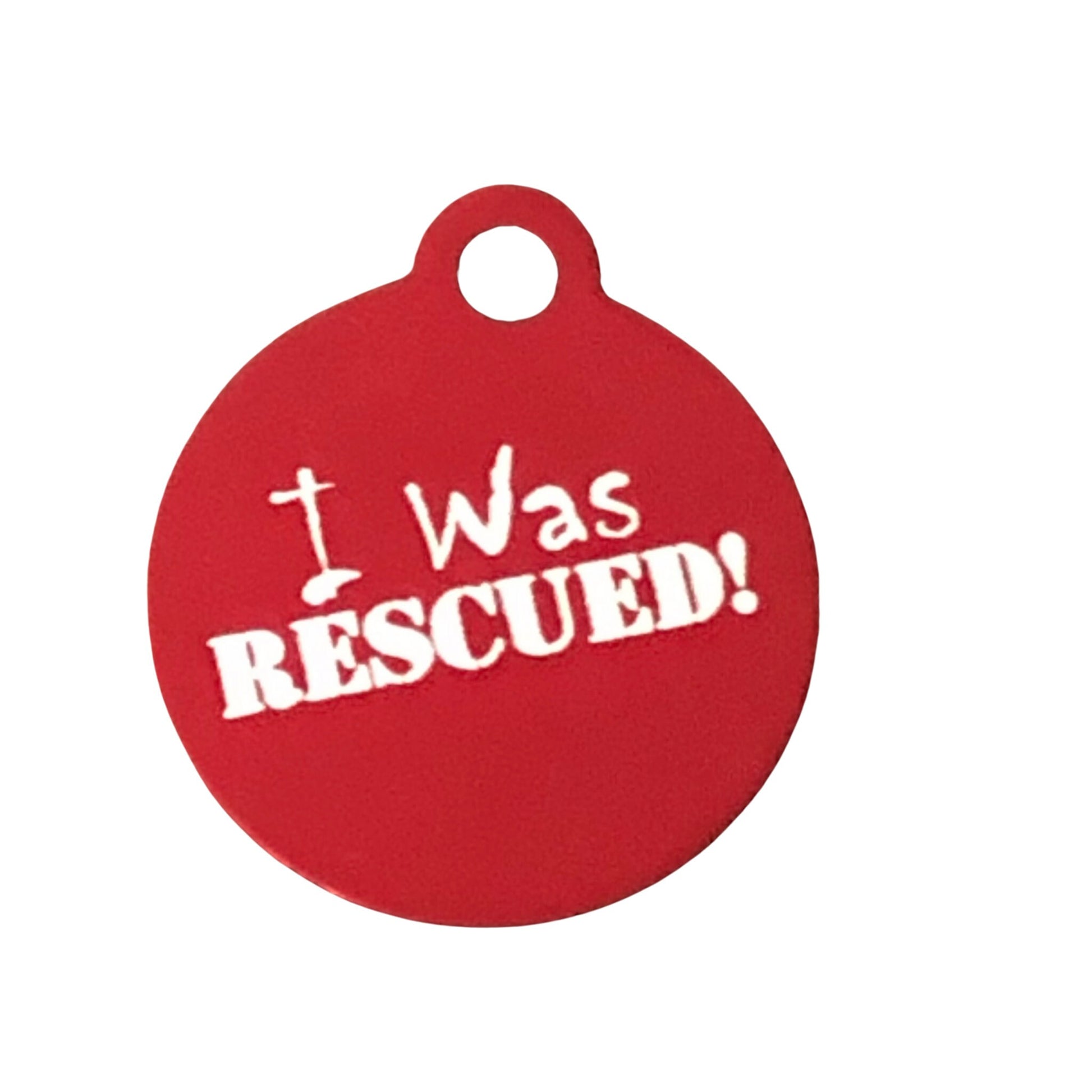 I was Rescued! Small Circle Aluminum Tag, Personalized Diamond Engraved, Cat Tag, Dog tag, Pet Tag, ID Tags, For Cat Collar, IWRSRC