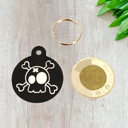 Cartoon Skull, Black Large Circle Tag, Aluminum Tag, Personalized, Diamond Engraved, Dog Tag, Cat Tag Animal Tag Kitty Ta, For Dog Collar