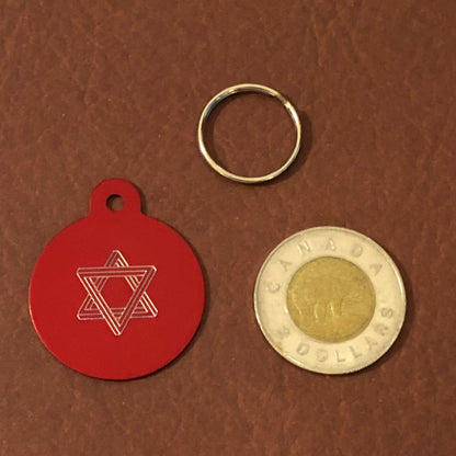 The Star of David, Magen David, Large Circle Aluminum Tag Personalized Aluminum, Diamond Engraved Dog Tag, Cat Tag, Collar CAdAPLCT