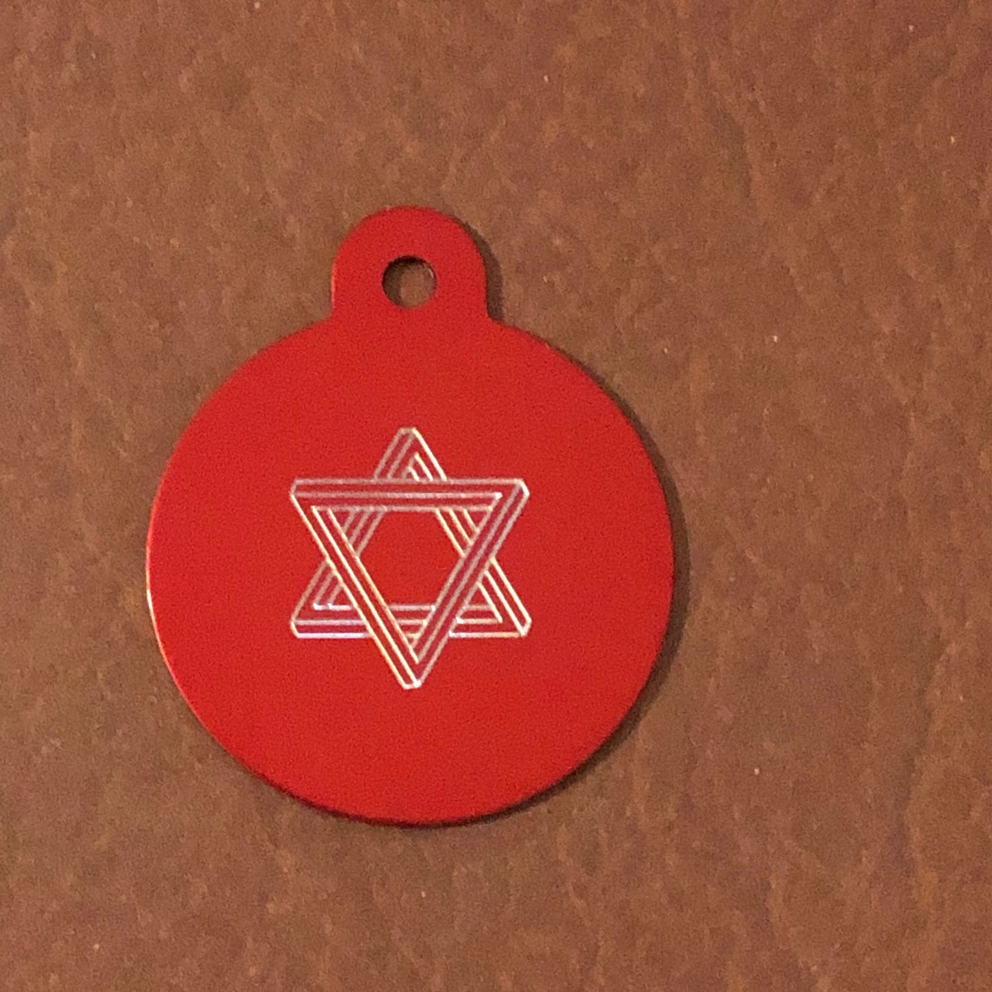 The Star of David, Magen David, Large Circle Aluminum Tag Personalized Diamond Engraved, For Bags, Backpacks, Key Chains, CAdAPLCT2