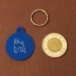 Poodle, Dog, Large Circle Aluminum Tag Personalized Diamond Engraved, Perfect for Bags, Backpacks, Key Chains, Suitcases, CAFAPLCT