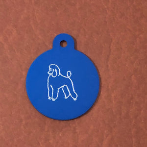 Poodle, Dog, Large Circle Aluminum Tag Personalized Diamond Engraved, Perfect for Bags, Backpacks, Key Chains, Suitcases, CAFAPLCT
