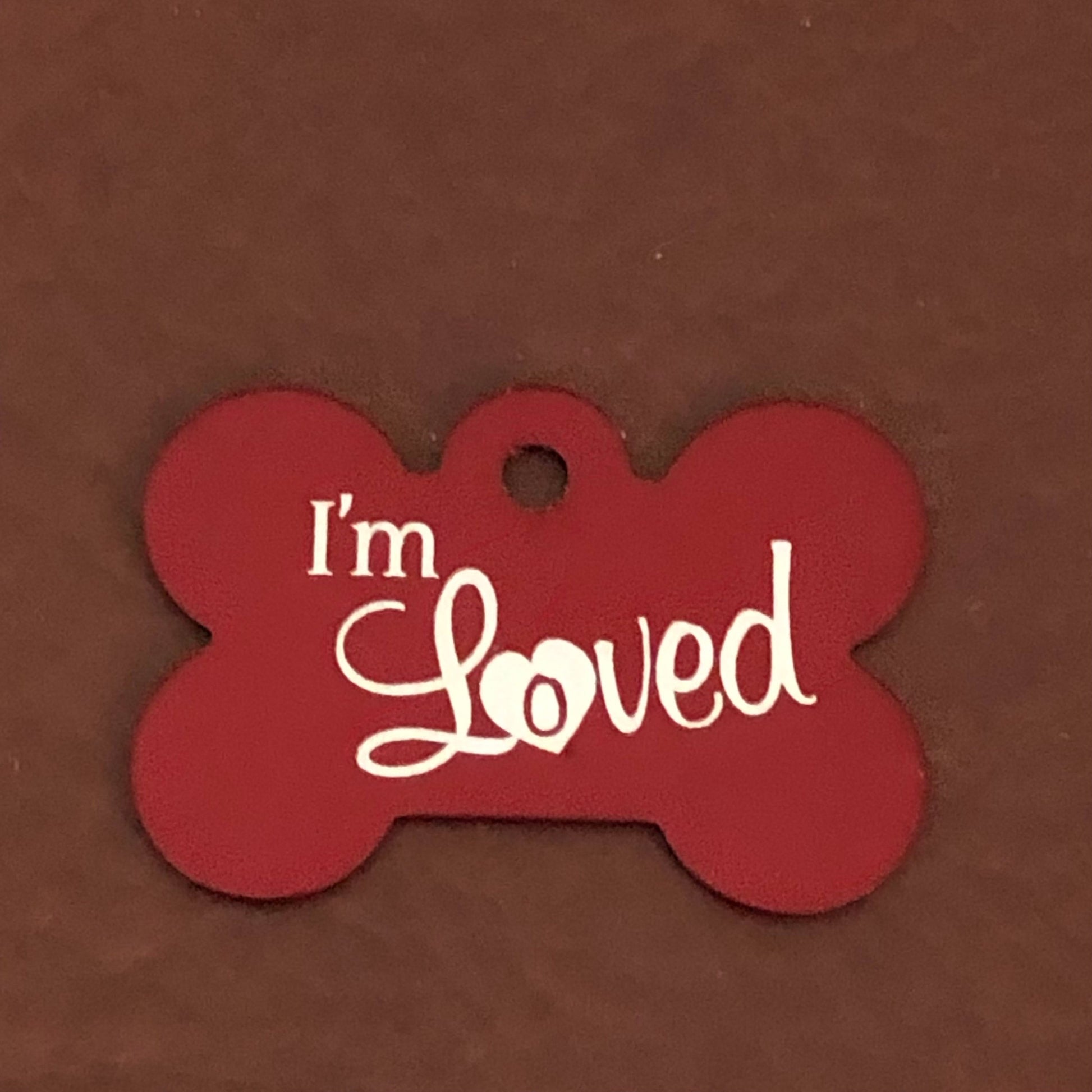 I'm Loved, Large Red Bone, Personalized Aluminum Tag, Diamond Engraved, Dog Tag, Puppy Tag, For Dog Collar, Gift for Puppy, ILLRB