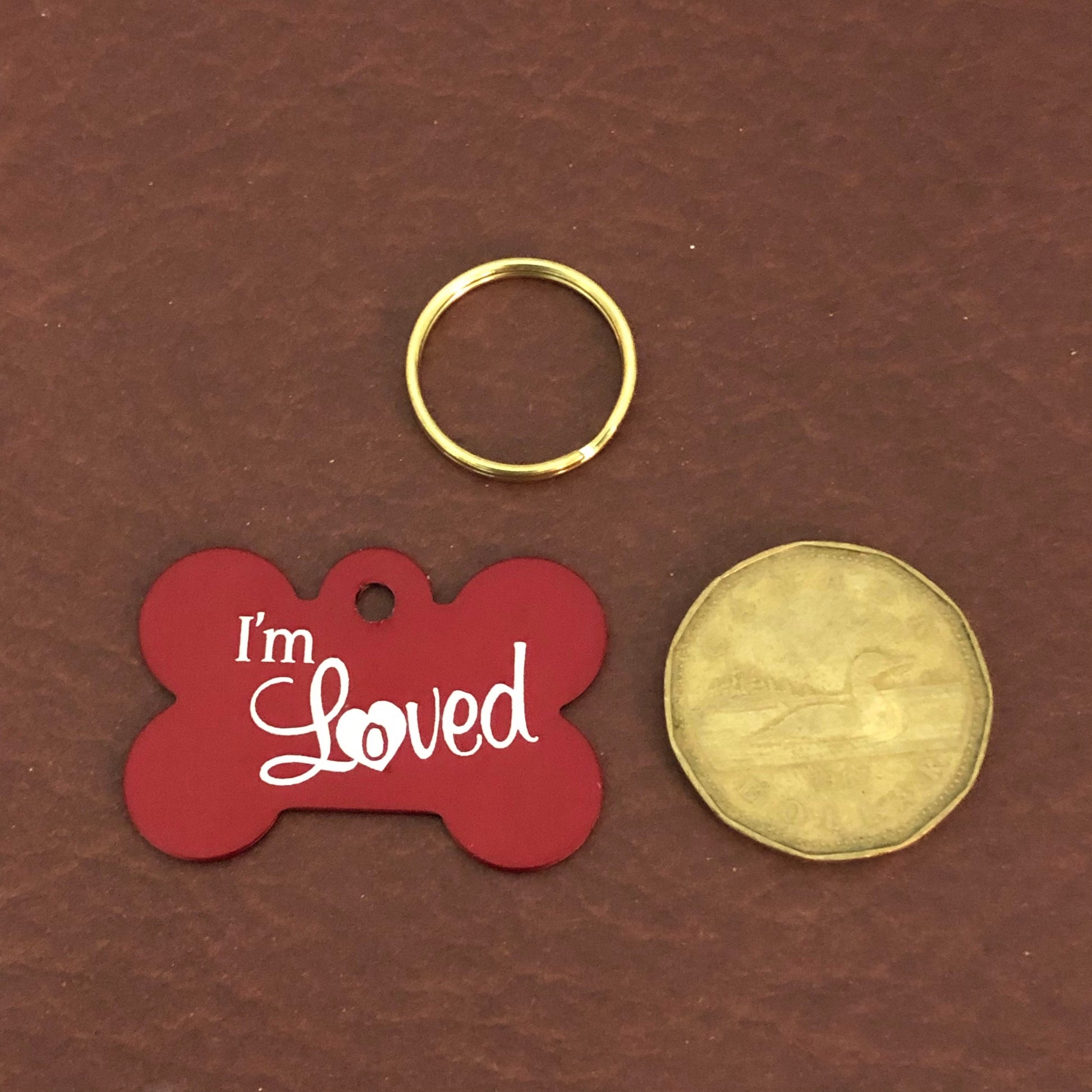 I'm Loved, Large Red Bone, Personalized Aluminum Tag, Diamond Engraved, Dog Tag, Puppy Tag, For Dog Collar, Gift for Puppy, ILLRB