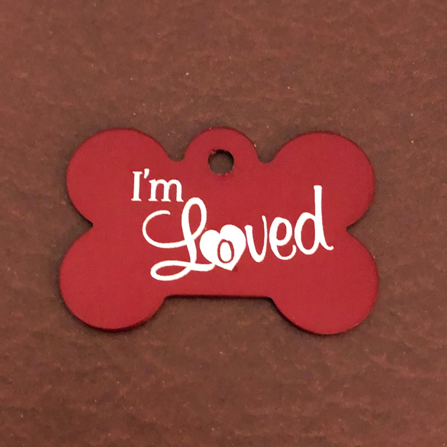 I'm Loved, Large Red Bone, Personalized Aluminum Tag, Diamond Engraved, Dog Tag, Puppy Tag, For Dog Collar, Gift for Puppy, ILLRB