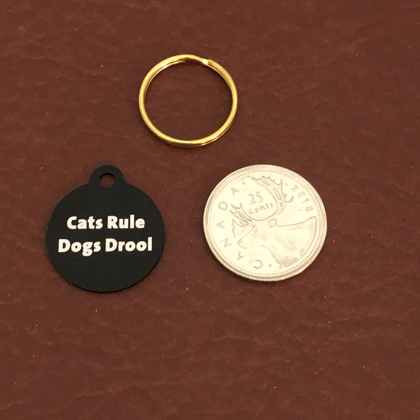 Cats Rule Dogs Drool, Small Black Circle Aluminum Tag, Diamond Engraved, Personalized Cat Tag, Dog Tag Person ID Tag, For Dog Collar CRDDSMC