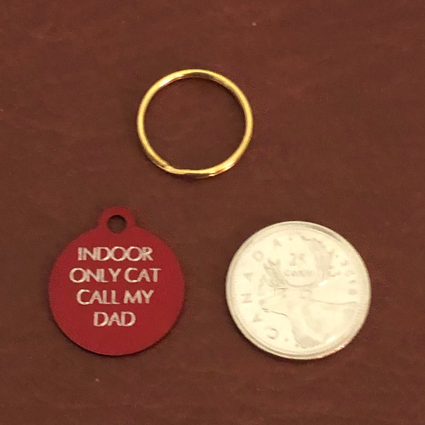 Indoor Only Cat Call My Dad, Small Circle Aluminum Tag