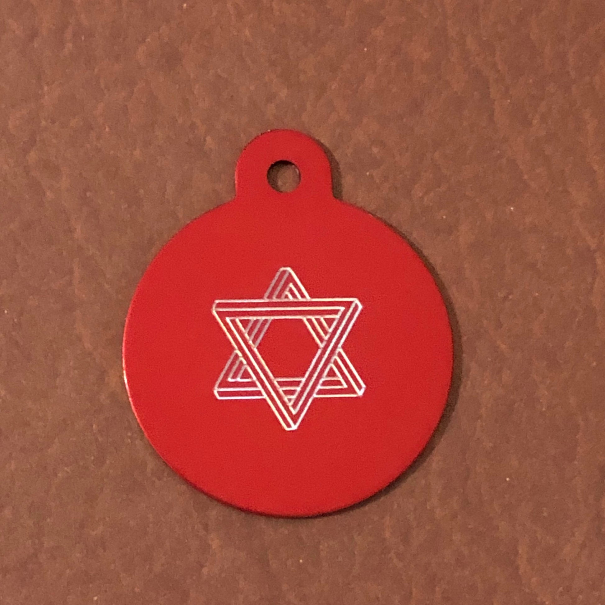 The Star of David, Magen David, Large Circle Aluminum Tag Personalized Aluminum, Diamond Engraved Dog Tag, Cat Tag, Collar CAdAPLCT