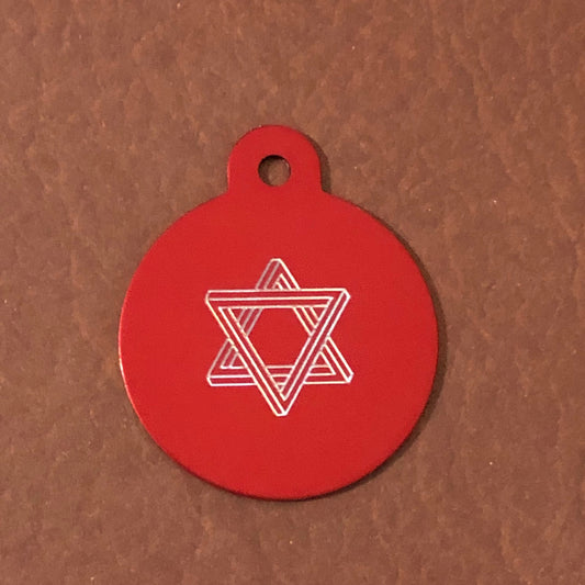 The Star of David, Magen David, Large Circle Aluminum Tag Personalized Aluminum, Diamond Engraved Dog Tag, Cat Tag, Collar CAdAPLCT