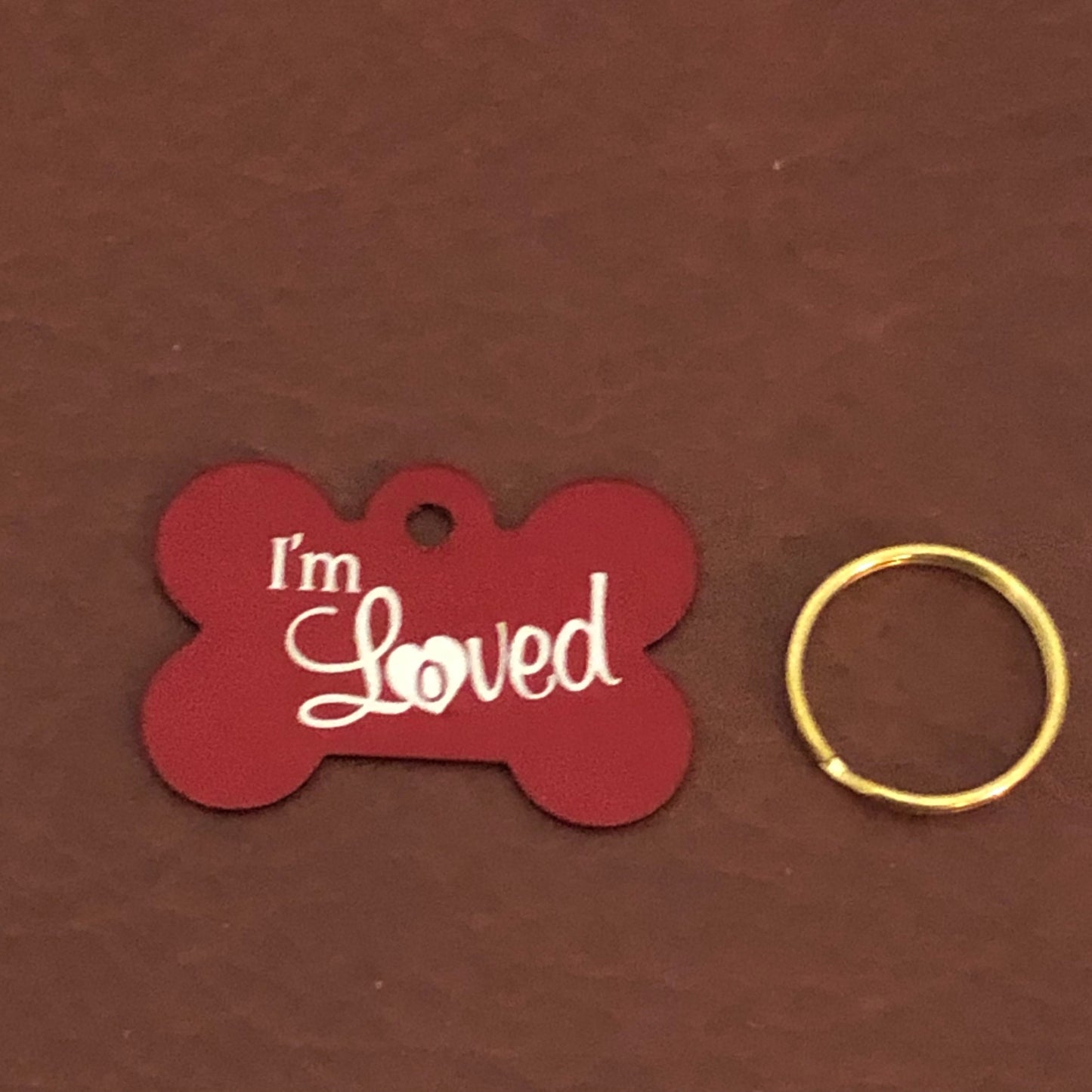 I'm Loved, Large Red Bone, Personalized Aluminum Tag, Diamond Engraved, Dog Tag, Puppy Tag, For Dog Collar, Gift for Puppy, ILLRB