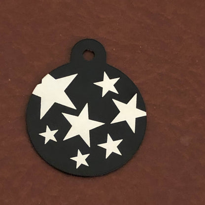 Stars, Large Circle Tag, Black Personalized Aluminum Tag, Diamond Engraved Dog Tag, Cat Tag, Puppy Tag, For Dog Collar, Lost Pet, SSLBCT