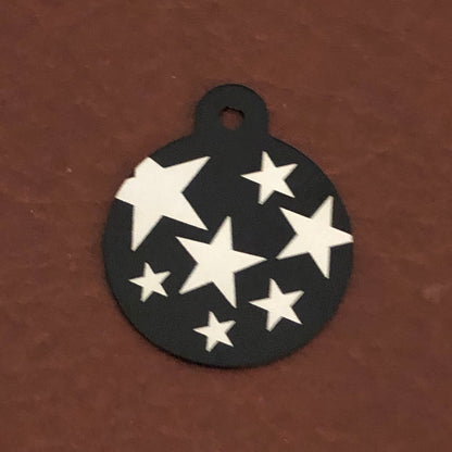 Stars, Large Circle Tag, Black Personalized Aluminum Tag, Diamond Engraved Dog Tag, Cat Tag, Puppy Tag, For Dog Collar, Lost Pet, SSLBCT