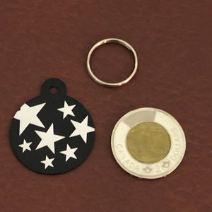 Stars, Large Circle Tag, Black, Personalized Aluminum Tag, Diamond Engraved, Key Chain, Keychain, For lost keys, SSLBCT2