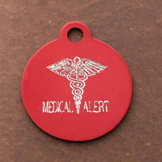 Medical Alert Small Circle Aluminum Tag Personalized Diamond Engraved Cat Tags, Dog tags, Kitty Tag, For Cat Collar, Diabetic Cats, MASCAT