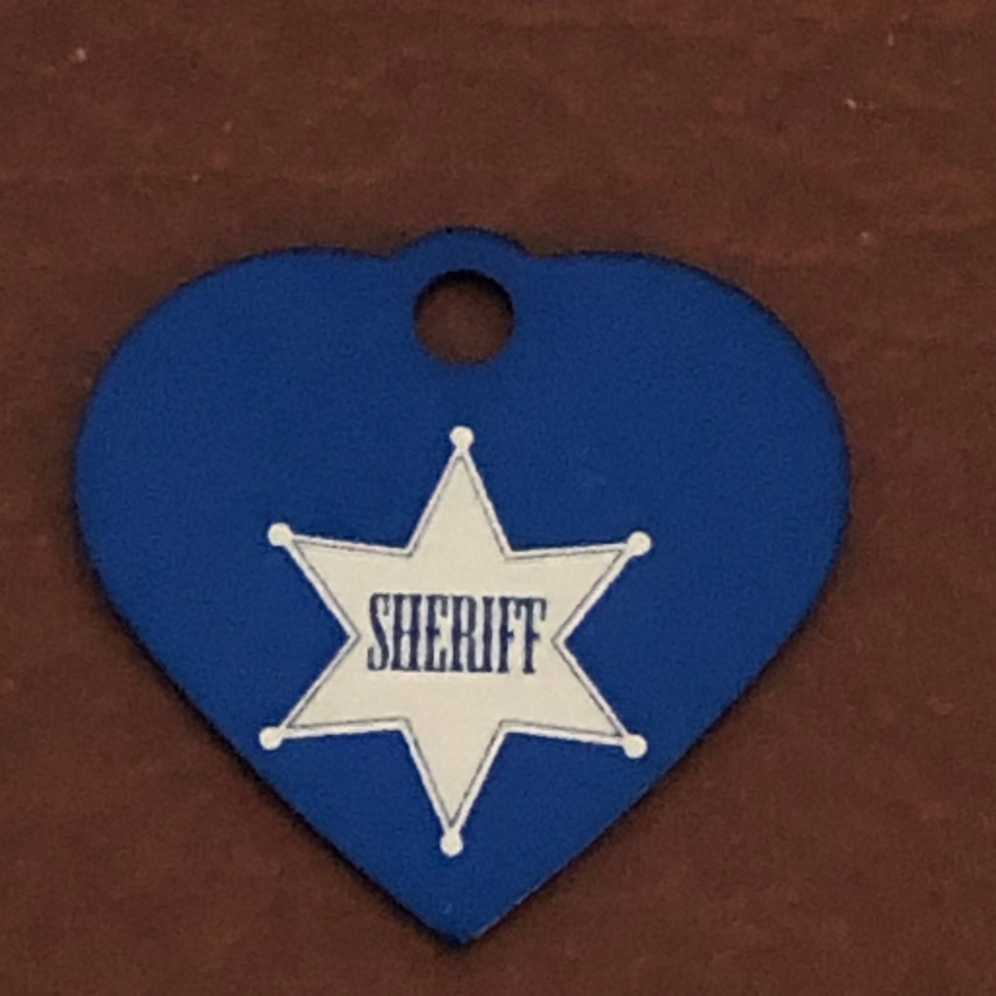 Sheriff, Sheriff Star, Small Blue Heart Aluminum Tag Personalized Diamond Engraved Pet Tag, Cat Tag, Dog Tag, For Dog Collars, SBSBH