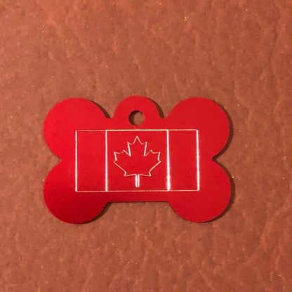 Canadian Flag, Large Bone Tag, Aluminum Personalized Diamond Engraved, Dog Tag, Pet Tag, ID Tags, For Dog Collar, Puppy Tag, CFCALB