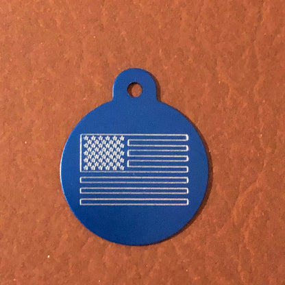 American Flag, Large Circle Aluminum Tag Personalized Diamond Engraved Pet ID Cat Dog ID Tag, For Bags Backpacks, Keychain CAeAPLCT